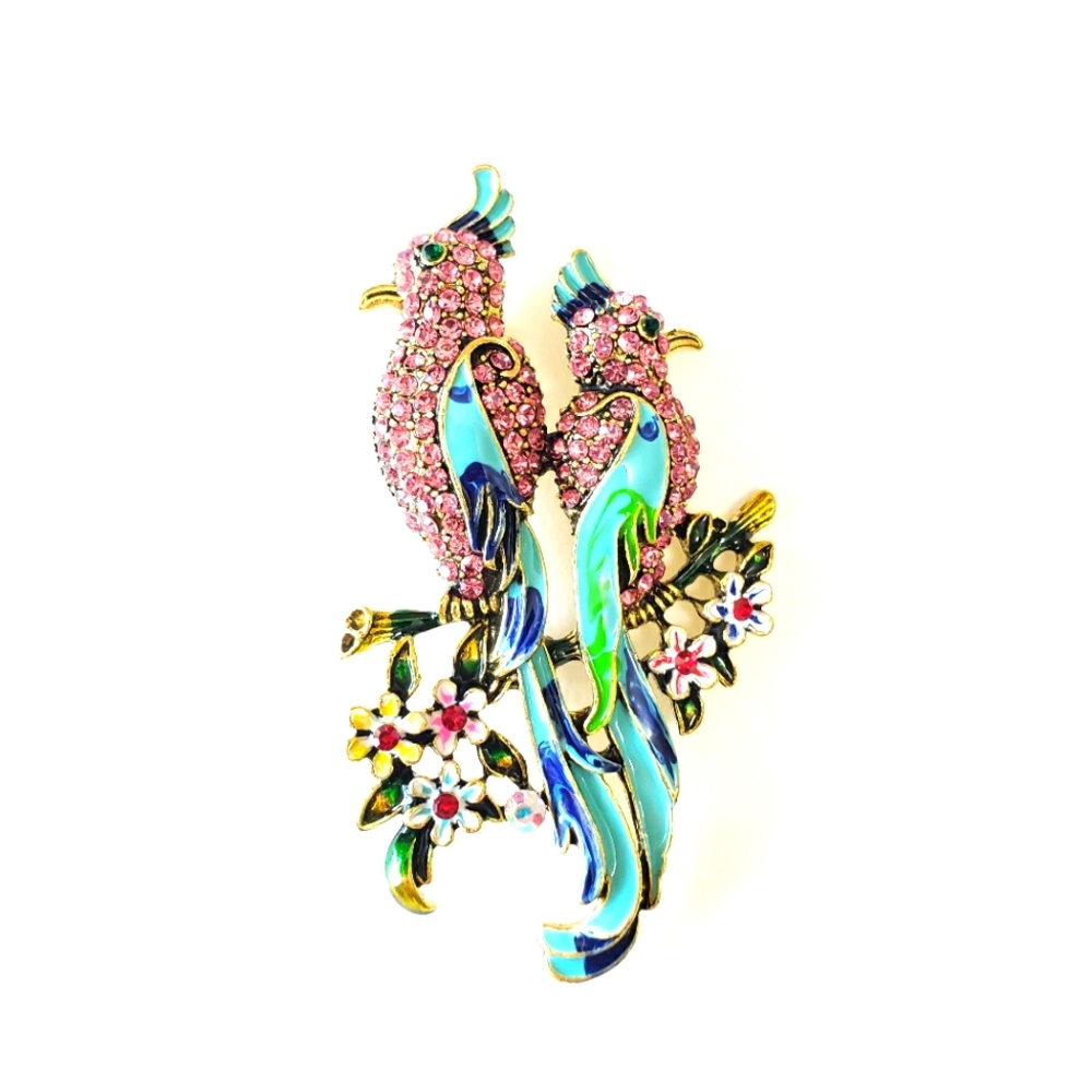 Enamel bird with  colorful Rhinestone pin